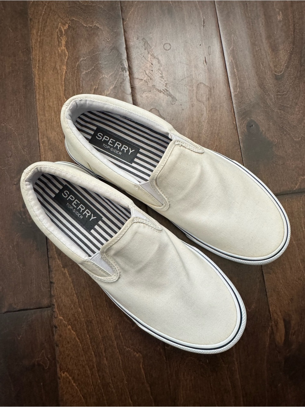 Sperry - Men’s Top-Sider Off-White/Beige Canvas Slip-On Shoes – Size 9